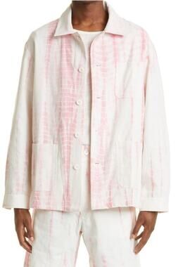 SMR DAYS Men's Wittering Tie-Dyed Organic Cotton Chore Jacket Medium Pink/White